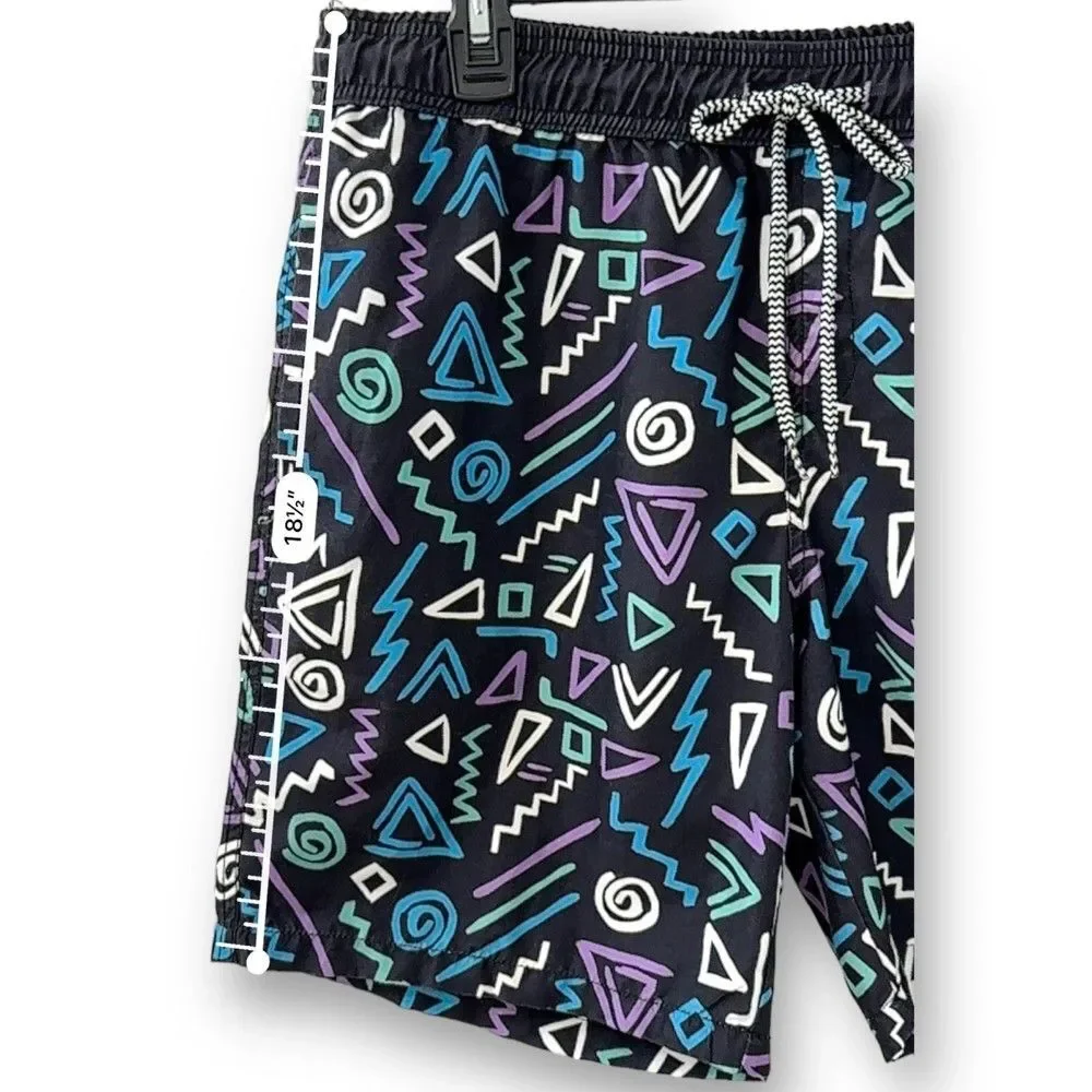Carbon 90s Retro Vintage Style Men’s Swim Trunks Black Blue Purple XL